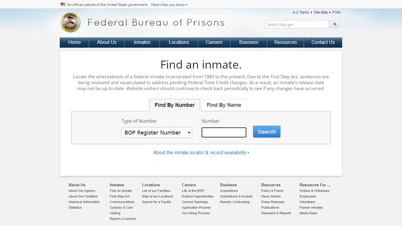 Inmate Locator - Federal Bureau of Prisons